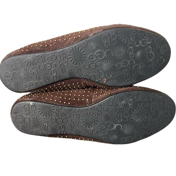 UGG AUSTRALIA Chocolate Suede Gold Studded Accents Ballet Flats Women’s Size 8 - Picture 8 of 8